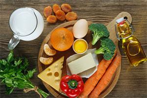 An image of foods high in calcium, vitamin D, and vitamin D receptors.